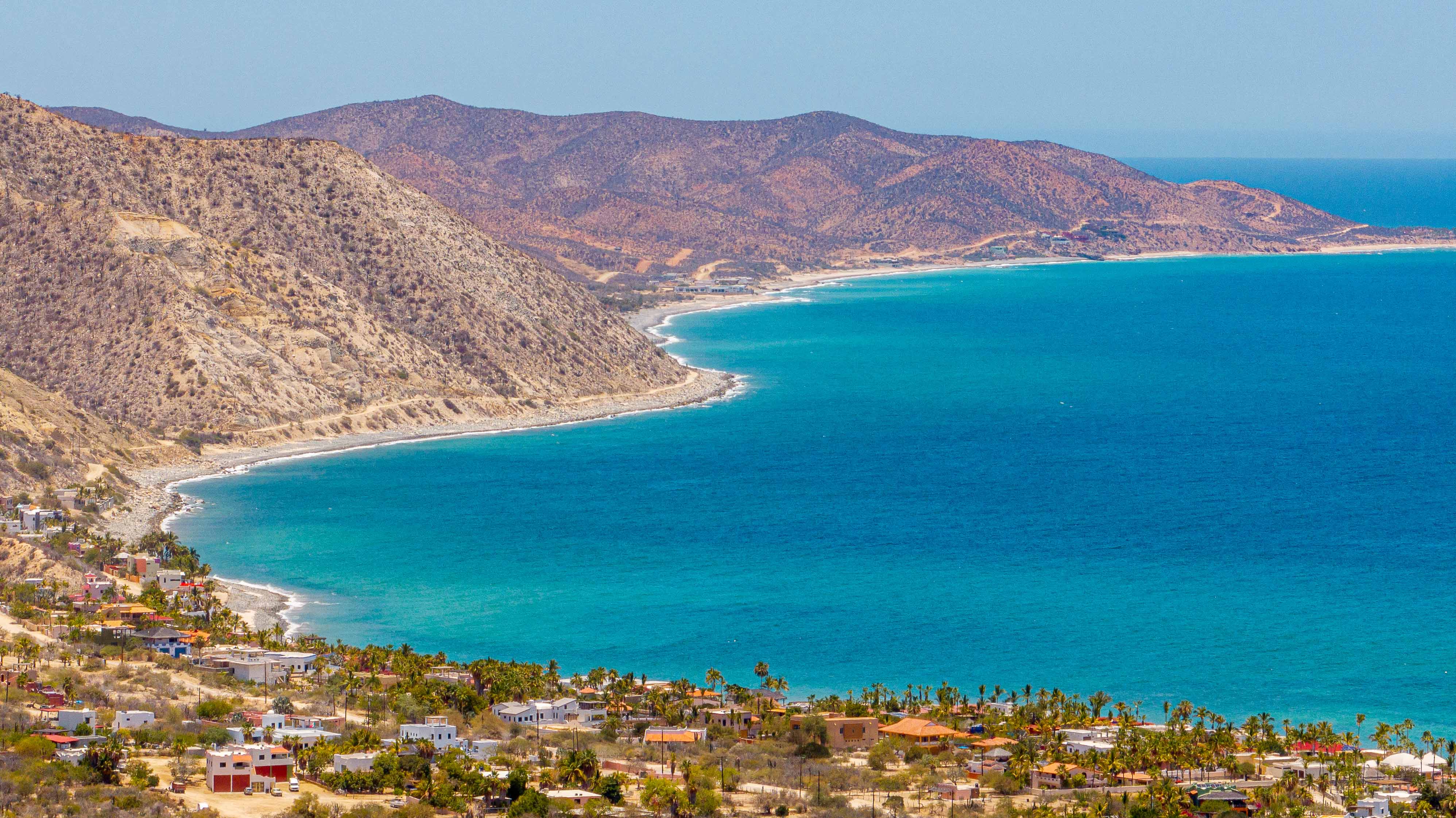 Aerial view of Los Barriles coastline and turquoise waters of the Sea of Cortez